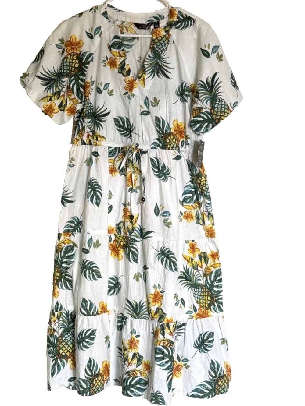 NWT Mlle Gabrielle Tropical Pineapple Cotton Whire Dress Size S NWT